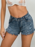Women's Sexy High Waisted Ripped Denim Shorts Elastic Cotton Distressed Frayed Hem Hot Pants Casual Summer Jean Shorts for Ladies