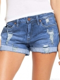 Women's Sexy High Waist Ripped Denim Shorts Cotton Blend High Elasticity Distressed Rolled Hem Summer Casual Slim Fit Jeans Shorts