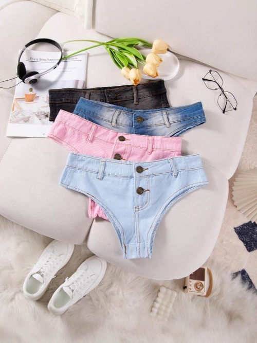 Women's Sexy Denim Mini Hot Pants Cotton Blend Washed Raw Hem Low Rise Jean Shorts For Summer Nightclub Party Ladies Fashion