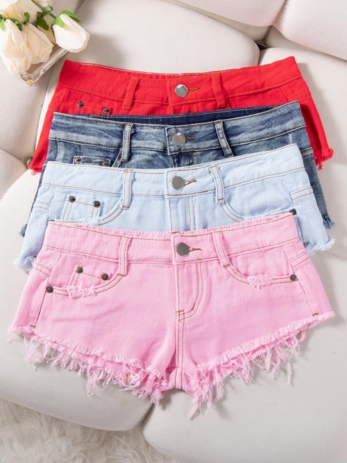 Women's Sexy Distressed Denim Shorts Cotton Blend Fringed Hem Low Waist Ripped Hot Pants Summer Beach Street Party Club Wear Mini Jean Shorts