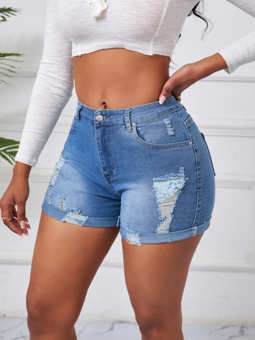 Women's High Waisted Ripped Denim Shorts Distressed Stretchy Jean Hot Pants Summer Casual Sexy Cotton Blend Denim Shorts for Women