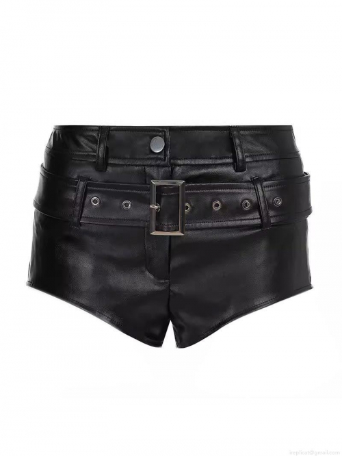 Women's Sexy PU Leather Hot Pants With Belt Mid Waist Solid Color Nightclub Party Clubwear Y2K Punk Style Mini Shorts For Women Slim Fit Streetwear Bottoms