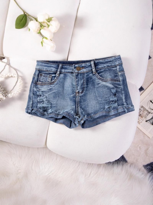 Women's Sexy High Waisted Denim Shorts Distressed Ripped Jean Hot Pants With Frayed Hem Cotton Blend Stretch For Summer Daily Beach Party Clubwear