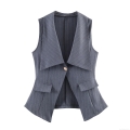 Women's Pinstripe Vest And Shorts Set 2 Piece Sleeveless Lapel Waistcoat Top High Waisted Pleated A-Line Shorts Grey Polyester Y2K Preppy Style Casual Outfits