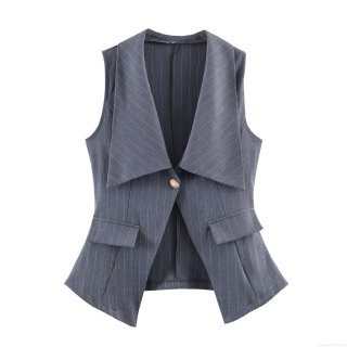 Women's Pinstripe Vest And Shorts Set 2 Piece Sleeveless Lapel Waistcoat Top High Waisted Pleated A-Line Shorts Grey Polyester Y2K Preppy Style Casual Outfits
