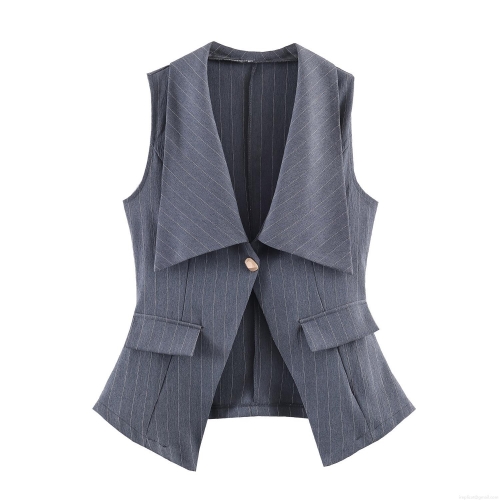 Women's Pinstripe Vest And Shorts Set 2 Piece Sleeveless Lapel Waistcoat Top High Waisted Pleated A-Line Shorts Grey Polyester Y2K Preppy Style Casual Outfits