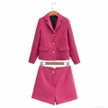 Women's Two Piece Tweed Suit Set Plaid Long Sleeve Lapel Blazer Jacket And High Waist Shorts Elegant Chanel Style Co-ords For Autumn Winter Office Party