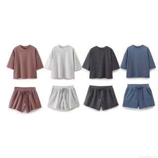 Women's Summer 2 Piece Shorts Set Cotton Blend Short Sleeve T-Shirt and Drawstring Washed Shorts Casual Loose Street Style Loungewear Outfit
