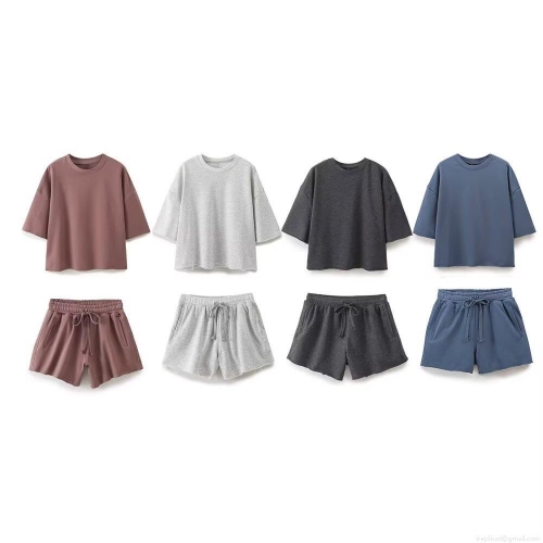 Women's Summer 2 Piece Shorts Set Cotton Blend Short Sleeve T-Shirt and Drawstring Washed Shorts Casual Loose Street Style Loungewear Outfit