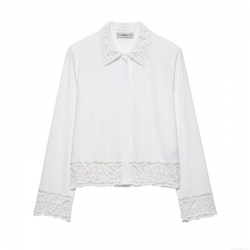 Women's Polyester Lace Two Piece Set Long Sleeve Button Down Shirt And High Waist Shorts Elegant Summer Vacation Casual Streetwear Outfit