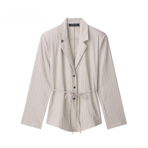 Women's 2-Piece Casual Blazer Shorts Set Wrinkled Vertical Striped Western Style Long Sleeve Lapel Jacket With Belt Matching Shorts Summer Outfit