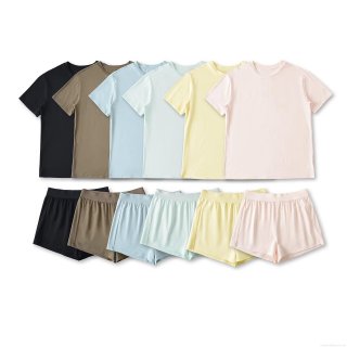 Women Shorts Set Two-Piece Summer Outfit Round Neck Short Sleeve T-Shirt and Elastic Waist Shorts Cotton Viscose Blend Knit Tracksuit Casual Loungewear Solid Color Sporty Yoga Set