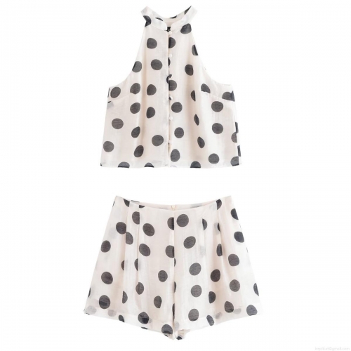 Women's Summer Polka Dot Halter Neck Sleeveless Top and High Waist Shorts Two Piece Set Casual Streetwear Polyester Cotton Blend Beach Vacation Outfit