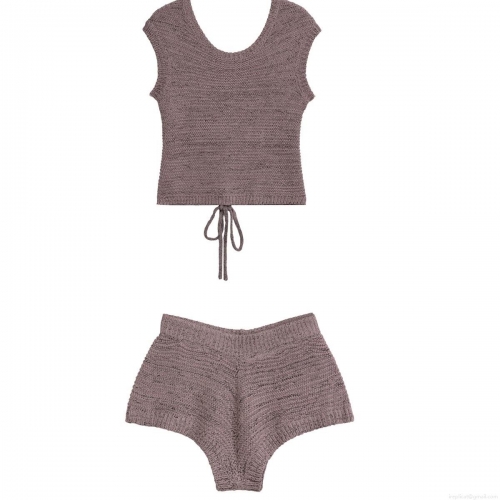 Women's Summer Knit Two-Piece Set Sexy Backless Bandage Crop Top and High Waist Shorts Casual Solid Color Streetwear Outfits