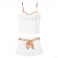 Women's Summer European Style White Floral Print Camisole and Shorts Set Sleeveless Two Piece Casual Streetwear Outfit with Tie Belt