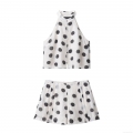 Women's Summer 2 Piece Outfits Polka Dot Halter Neck Sleeveless Button Down Top And High Waist Shorts Set Casual Streetwear Clothing