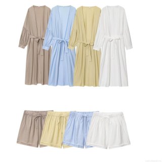 Women's Casual 2 Piece Loungewear Set Long Sleeve Tie Waist Cardigan and Drawstring Shorts Summer Streetwear Solid Color Soft Polyester Home Outfit