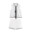 Women's Two Piece Shorts Set Ethnic Geometric Embroidery Sleeveless Tassel Vest Top And Casual Shorts Set Bohemian Summer Streetwear Outfit Polyester Embroidered Two-Piece Suit