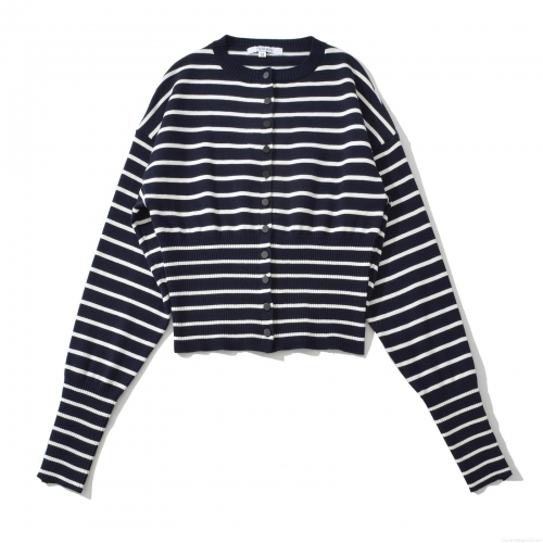 Women's Striped Knit Two Piece Set Viscose Blend Long Sleeve Button Down Cardigan And Scalloped Edge Shorts Outfits Casual Streetwear Sweater Sets