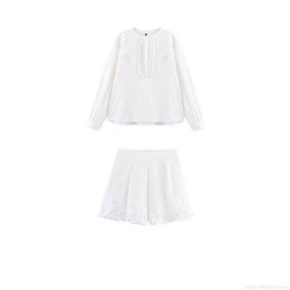 Women's White Cotton Blend Embroidery Hollow Out Blouse And Shorts Casual Two Piece Set Floral Lace Top Short Pant Summer Beach Outfits For Women