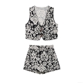 Women's Ethnic Print Two Piece Set Sleeveless Jacquard Vest Top and High Waist Wide Leg Shorts Boho Style Summer Vacation Casual Outfit