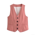 Women's Sleeveless Vest Waistcoat And Shorts 2 Piece Set Imitation Linen Polyester Fabric V Neck Button Up Casual Summer Office Streetwear Co-ords Outfit For Women