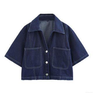 Women's 2 Piece Denim Set Short Sleeve Single Breasted Jean Shirt And Asymmetric Skort Skirts Casual Streetwear Summer Outfit For Ladies