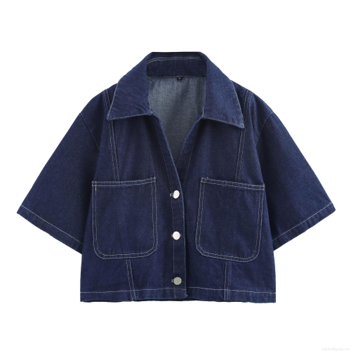 Women's 2 Piece Denim Set Short Sleeve Single Breasted Jean Shirt And Asymmetric Skort Skirts Casual Streetwear Summer Outfit For Ladies