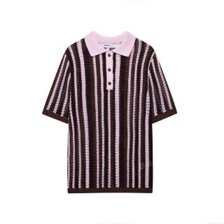 Women Striped Knit Two Piece Set Short Sleeve Polo Shirt And High Waist Knit Shorts Breathable Streetwear Casual Outfits For Women