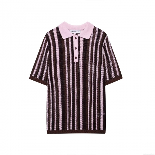 Women Striped Knit Two Piece Set Short Sleeve Polo Shirt And High Waist Knit Shorts Breathable Streetwear Casual Outfits For Women