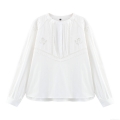 Women's Elegant White Embroidery Hollow Out Shirt and Shorts Set Cotton Blend Long Sleeve Lace Patchwork Casual Two Piece Shorts Outfit