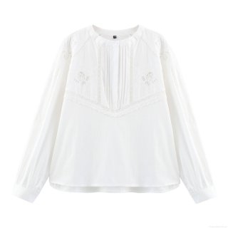 Women's Elegant White Embroidery Hollow Out Shirt and Shorts Set Cotton Blend Long Sleeve Lace Patchwork Casual Two Piece Shorts Outfit