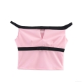 Women Sexy Pink Black Contrast Bow Knot Two Piece Skort Set Off Shoulder Crop Top And Side Split Skirt Shorts Streetwear Outfit For Women Casual Party Summer Co-ords