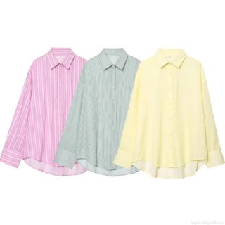 Women's 2 Piece Striped Set Cotton Linen Long Sleeve Button Up Shirt And Elastic Waist Shorts Casual Summer Beach Outfits Loose Fit Streetwear