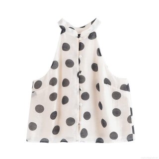 Women's Polka Dot Two Piece Set Halter Neck Button Up Crop Top And High Waist Shorts Casual Summer Beach Vacation Streetwear Outfit