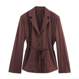 Women Blazer Shorts Set Polyester Notched Lapel Thin Belt Long Sleeve Jacket Casual High Waist Shorts Two Piece Suit Office Streetwear Lady