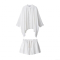 Women's Two Piece Set Long Sleeve Button Down Irregular Hem Shirt and Drawstring Shorts Linen Like Fabric Oversized Casual Vacation Minimalist Outfit