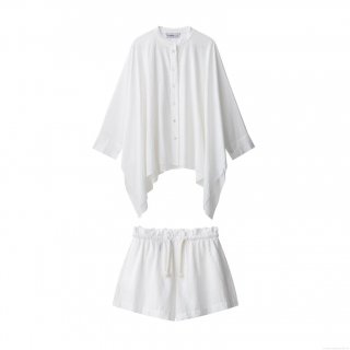 Women's Two Piece Set Long Sleeve Button Down Irregular Hem Shirt and Drawstring Shorts Linen Like Fabric Oversized Casual Vacation Minimalist Outfit