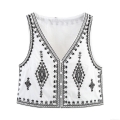 Women's Ethnic Embroidery Two Piece Set Cotton Blend V Neck Vest And High Waist Shorts Summer Casual Bohemian Shorts Set For Women