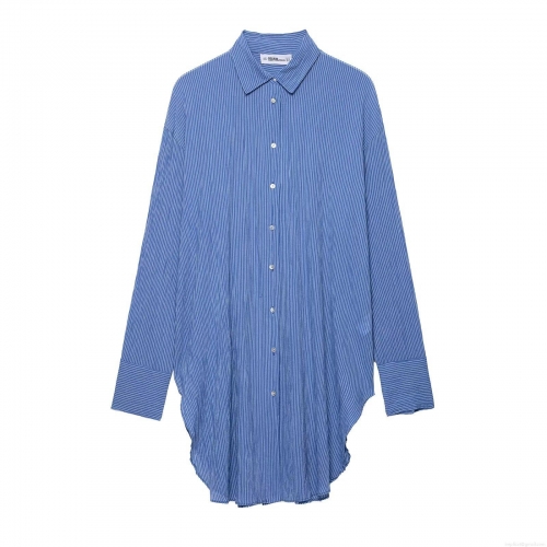 Women's Casual Striped Long Sleeve Button Up Shirt And Drawstring Shorts Two Piece Set Breathable Polyester Loose Streetwear Outfit For Women