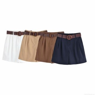 Women's 2 Piece Casual Shorts Set Short Sleeve Lapel Shirt High Waist Pleated Shorts With Woven Belt Elegant Solid Color Streetwear Summer Vacation Outfit