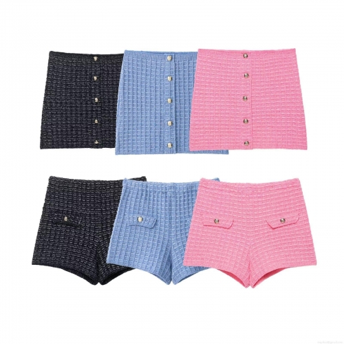 Women Sexy Waffle Knit Tube Top And High Waist Shorts Two Piece Set Elegant Sleeveless Bandeau Crop Top With Gold Buttons Slim Fit Summer Beach Party Clubwear Outfits