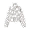 Women's Two Piece Polka Dot Set Polyester Stand Collar Long Sleeve Drawstring Jacket And Mini Shorts Streetwear Casual Outfit For Daily Summer Wear
