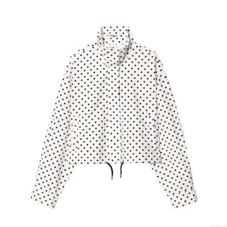 Women's Two Piece Polka Dot Set Polyester Stand Collar Long Sleeve Drawstring Jacket And Mini Shorts Streetwear Casual Outfit For Daily Summer Wear