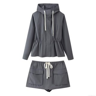 Women's 2 Piece Casual Cargo Shorts Set Hooded Windbreaker Jacket and High Waist Shorts Solid Color Streetwear Tracksuit Outfits