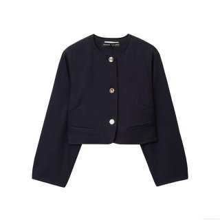 Women's Fashion Navy Blue Golden Button Cropped Blazer Jacket And Belted High Waist Shorts Two-Piece Set Polyester London Twill Streetwear Outfit