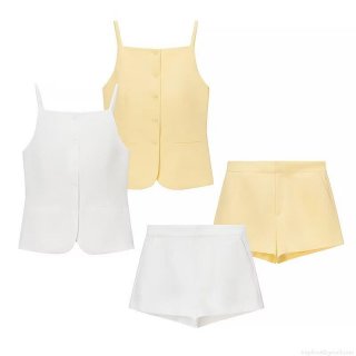 Women's Summer Two Piece Set Sleeveless Square Neck Button Down Camisole Top and High Waisted Mini Shorts Chic Solid Color Streetwear Outfits for Vacation Daily Wear