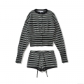 Women Striped Knit Two Piece Set Casual Long Sleeve Button Down Cardigan Sweater And Drawstring Shorts Loungewear Outfits Streetwear For Women
