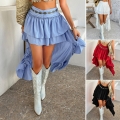 Women's Bohemian High Low Ruffle Skirt Layered Tiered Mini Skirt Solid Color Summer Beach Vacation Fashion Leisure Irregular Hem Skirts