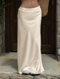 Women Elegant Solid Color Satin High Waist Midi Skirt Silk-like Bodycon Long Skirt Office Casual Temperament Fish-tail A-line Maxi Skirts